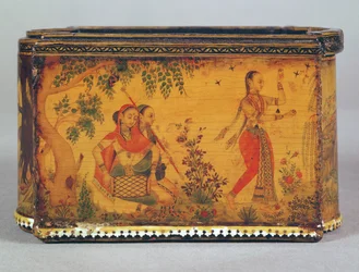 Caja pintada y lacada con flecos de marfil, Deccani, c.1660